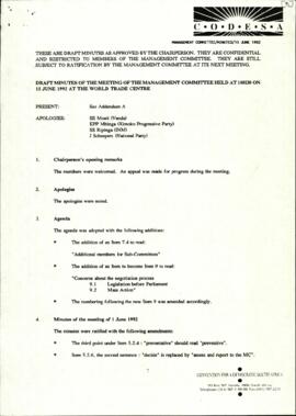 Draft Minutes of the meeting of the Management Committee Meeting