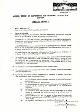 Agreed Terms of Reference for Working Groups for CODESA