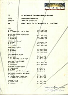 Draft Minutes of the  Management Committee Meeting