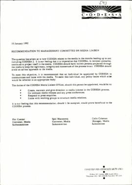 Recommendation to Management Committee on Media Liaison
