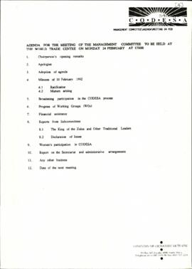 Agenda for the Management Committee meeting