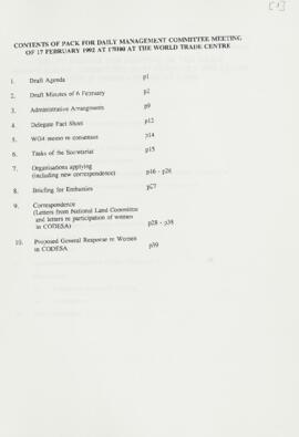 Contents of Pack For  Daily Management Committee Meeting