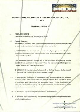 Agreed Terms of Reference for working groups  CODESA 1