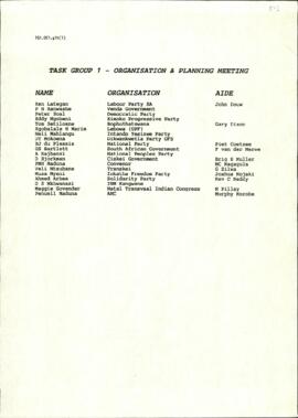 Task Group One - Organisation and Planning Meeting - Attendance Register