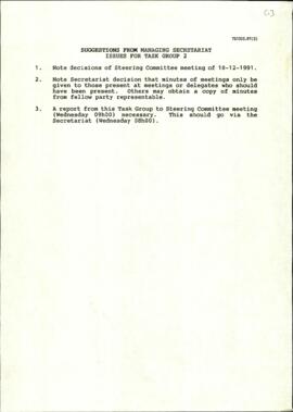 Suggestions from Managing Secretariat - Issues for Task Group Two