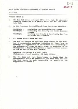 Brief notes concerning progress of Working Groups one to five