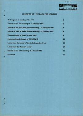 Management Committee Package Contents of MC pack for 4 March