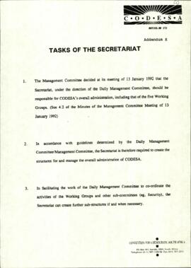 Tasks of the Secretariat