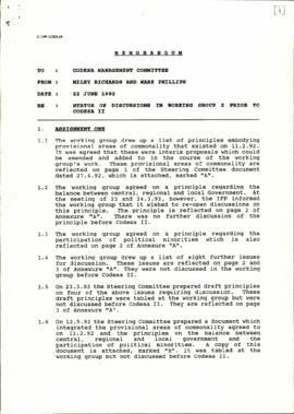 Memorandum regarding the  Status of  Working group 2 prior to CODESA 2