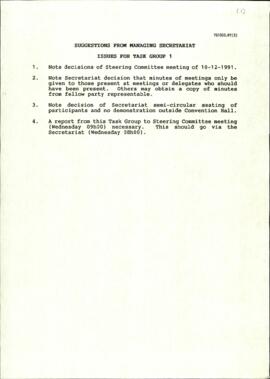 Suggestions from Managing Secretariat - Issues for Task Group One