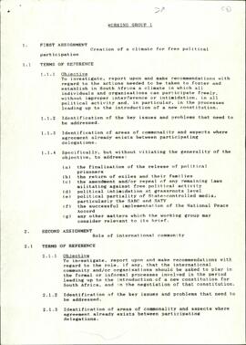 Terms of reference and assignments of Working Groups One, Two, Three, Four and Five