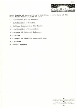 Draft Agenda for the Working Group 1 Sub Group 1