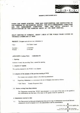 Draft Minutes of the Working Group 1 meeting