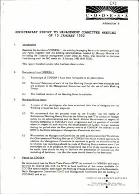 Secretariat Report to Management Committee meeting