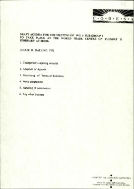 Agenda for the Working Group 1 Sub Group 1