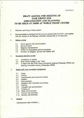 Draft Agenda for Task Group One Organisation and Planning meeting