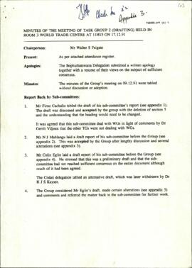 Hand-amended minutes of the meeting of Task Group Two drafting