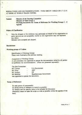 Resolutions and Recommendations of Task Group Three meeting