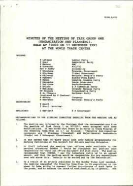 Minutes of the Meeting of Task Group One Organisation and Planning