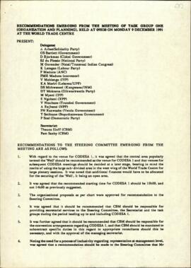 Final version of Recommendations emerging from the meeting of Task Group One Organisation and Pla...