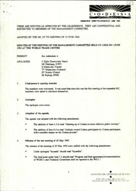 Minutes of the meeting of the Management Committee