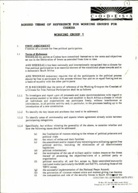 Agreed Terms of Reference for Working Group 1 and Agreed Terms of Reference for CODESA Working Gr...