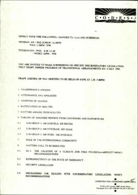 Agenda for the meeting of Working Group 1 and Draft Agenda of Working Group 1 Meeting
