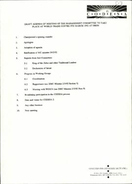 Agenda for the meeting of the Management Committee