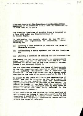 Progress report Sub- Committee 4 to the Management Committee