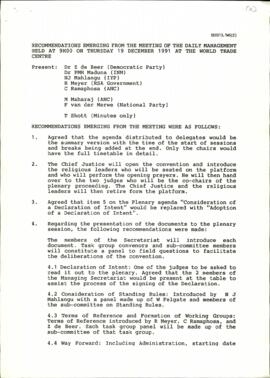 Recommendations Emerging from the meeting of the Daily Management