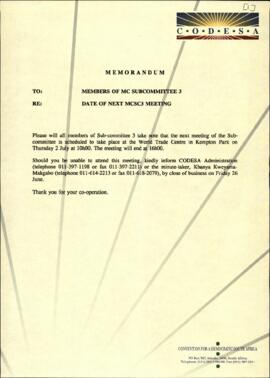 Memorandum to members of the Management Committee Sub - Committee 3