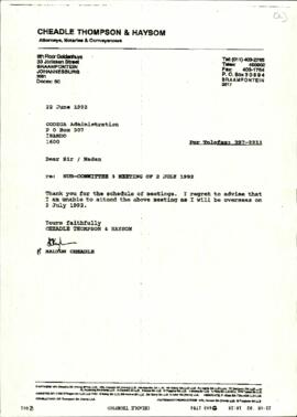 Fax to Codesa Administration from Mr H Cheadle
