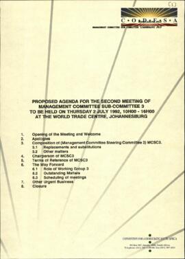 Proposed agenda for Second Meeting of Management Committee Sub- Committee 3