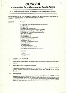 Summary of decisions of the CODESA Steering Committee