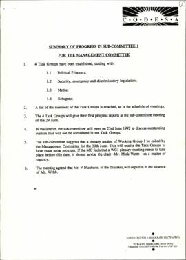 Summary of Progress in Sub-Committee 1 for Management Committee