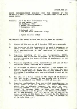 Draft Recommendations emerging from the meeting of the Secretariat at the world Trade Centre