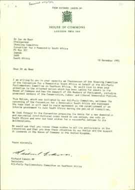 Messages of support from House of Commons - All Parliamentary Committee on Southern Africa