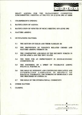 Draft Agenda for the Management Committee Sub-Committee1 Meeting