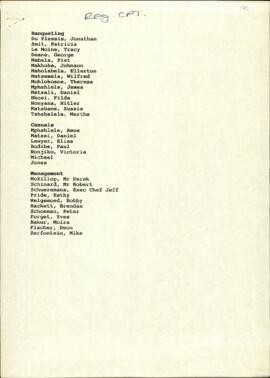 Miscellaneous lists of Banqueting, Catering and Hotel Staff at the Preparatory Meeting