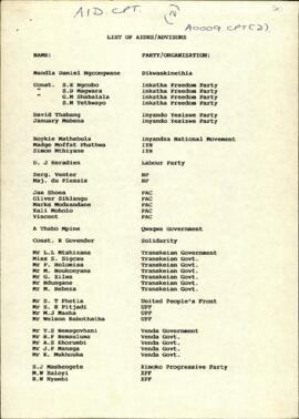List of Aides and Advisors