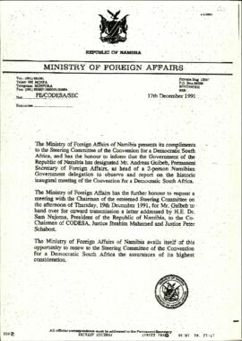 Messages of support from Ministry of Foreign Affairs of Namibia