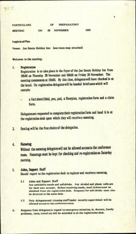 Logistical Plan: Particulars of Preparatory Meeting