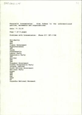 Fax transmission to organizations - cover sheet